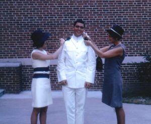Ensign Stephen Johnson in 1969 with his sister Carrie (left) and his mother (right).